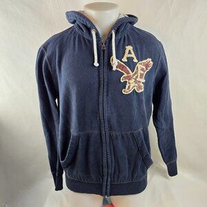 American Eagle Hoodie Mens Medium Blue Full Zip Sweatshirt Athletic Fit Y2k A08-